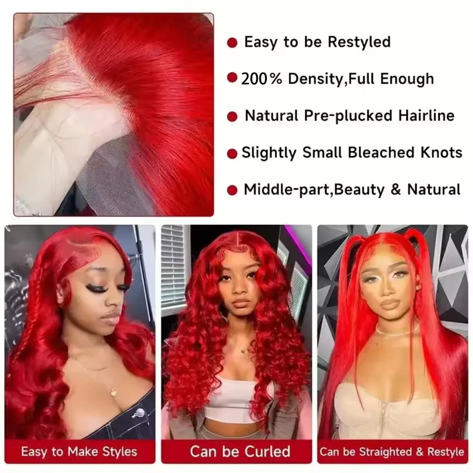 Hot Red 13x6 Hd Lace Frontal Human Hair Wigs Brazilian Colored Body Wave Lace Front Wig 13x4 4x4 5x5 Closure Wig For Women