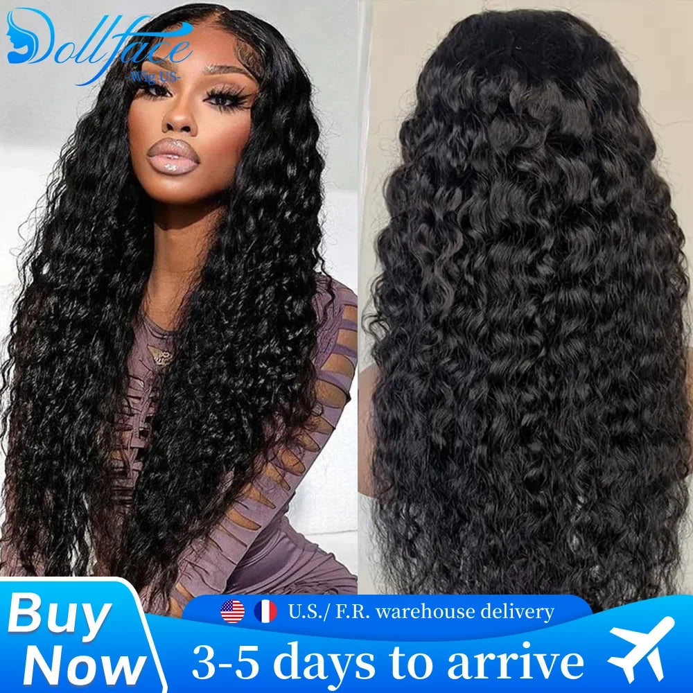 Curly 4x4 5x5 Glueless Lace Front Wig 220 Density Natural Color Deep Wave Pre Cut Brazilian HD Lace wigs Water Wave Human Hair