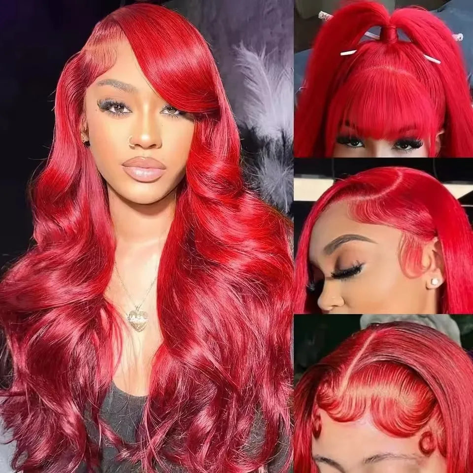 38 40 Inch Hot Red 13x6 Hd Lace Frontal Wigs Human Hair Wig Brazilian Red Colored Body Wave 13x4 Lace Front Wig For Black Women