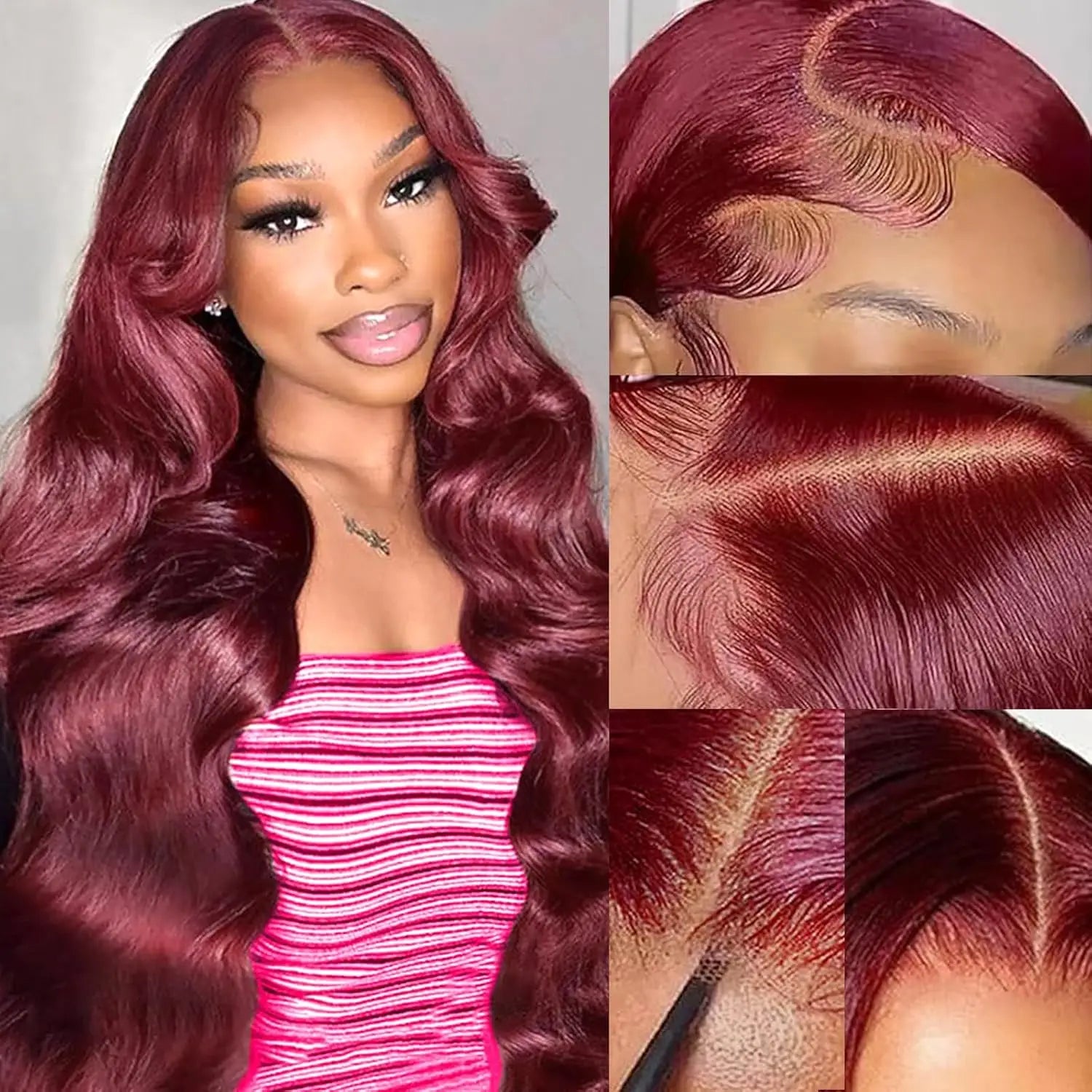 250% Density 99j Human Hair Wig 34 Inch Burgundy 13x4 HD Lace Frontal Body Wave Human Hair Wigs 100% Brazilian Human Hair