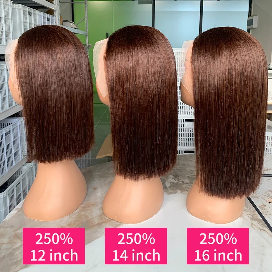 #2 Brown Chocolate Color 250 Density Lace Frontal Wig Human Hair Raw Vietnamese Double Drawn 13x4 Bob Lace Front Human Hair Wigs