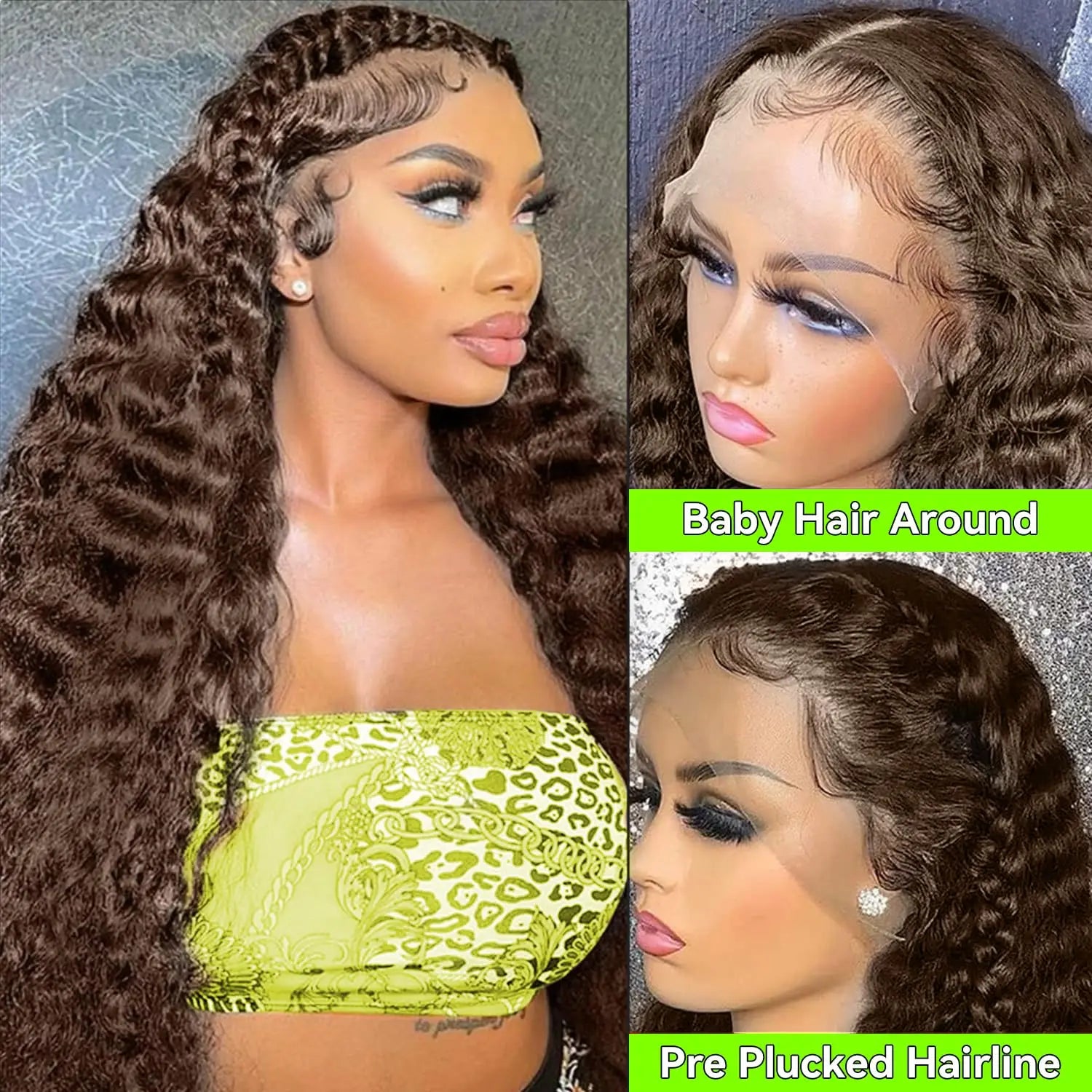 Chocolate Brown HD Lace Front Wigs Human Hair 200% Density Curly Lace Front Wigs Human Hair Deep Wave Wigs Human Hair For Women