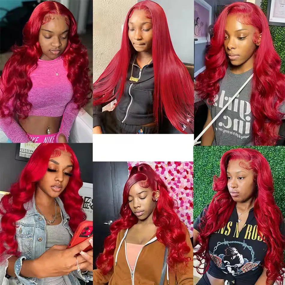 Hot Red 13x6 Hd Lace Frontal Human Hair Wigs Brazilian Colored Body Wave Lace Front Wig 13x4 4x4 5x5 Closure Wig For Women