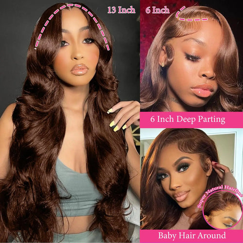 13x4 Chocolate Brown Body Wave Lace Front Wig 30 36 Inch 100% Brazilian Human Hair Wigs Lace Front Wig 13x6 Brown Wig For Women