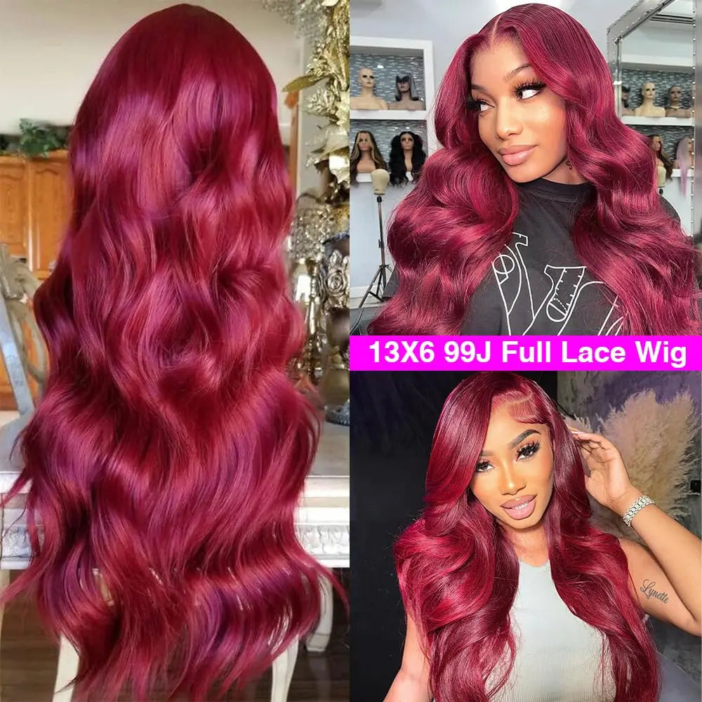 Burgundy 13x6 Hd Lace Frontal Human Hair Wig 220 Density Brazilian 13x4 Lace Front Wig 99j Body Wave Human Hair Wigs For Women