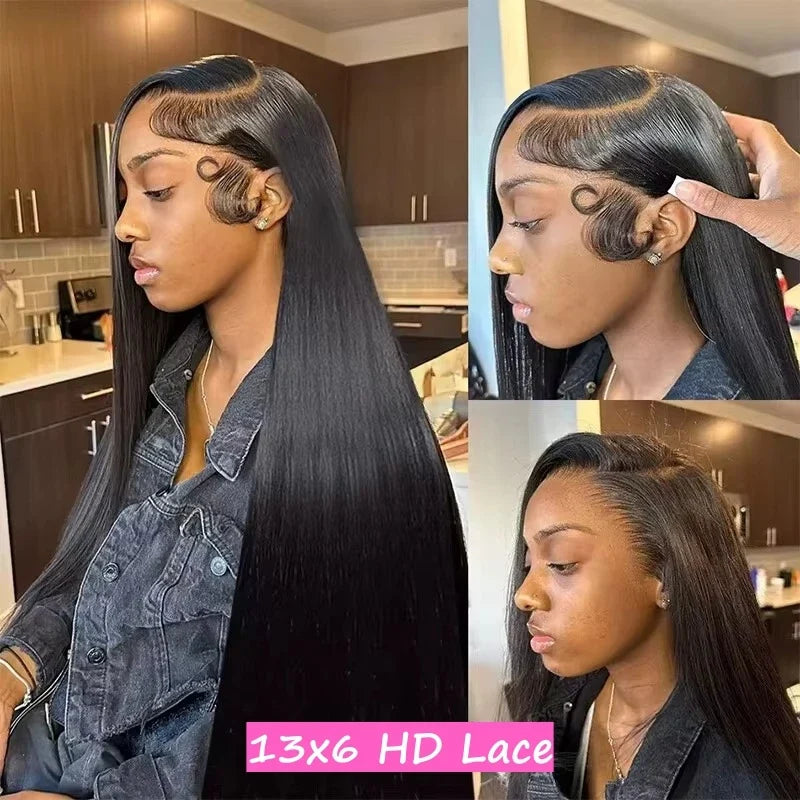 30 40 Inch 13x4 HD Transparent Bone Straight Lace Front Wig 200 Density Brazilian 13x6 Lace Frontal Wigs Human Hair For Women