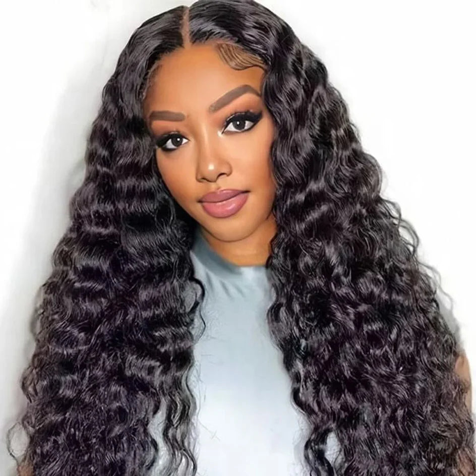 Curly 4x4 5x5 Glueless Lace Front Wig 220 Density Natural Color Deep Wave Pre Cut Brazilian HD Lace wigs Water Wave Human Hair