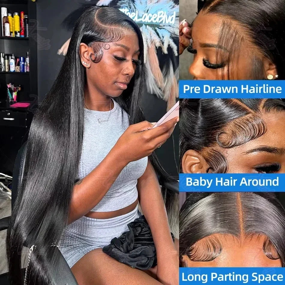 40 Inch Bone Straight Human Hair Wigs 13x4 13X6 HD Lace Front Wigs Human Hair 100% Brazilian Hair For Black Women 220 Density