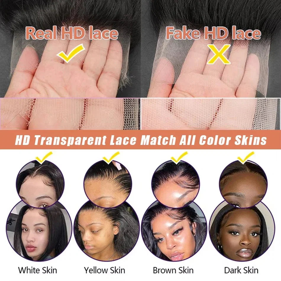 Bone Straight Lace Front Wigs Human Hair Brazilian 13x4 13x6 5x5HD Transparent Lace Frontal Wigs For Women 40 Inches 220 Density