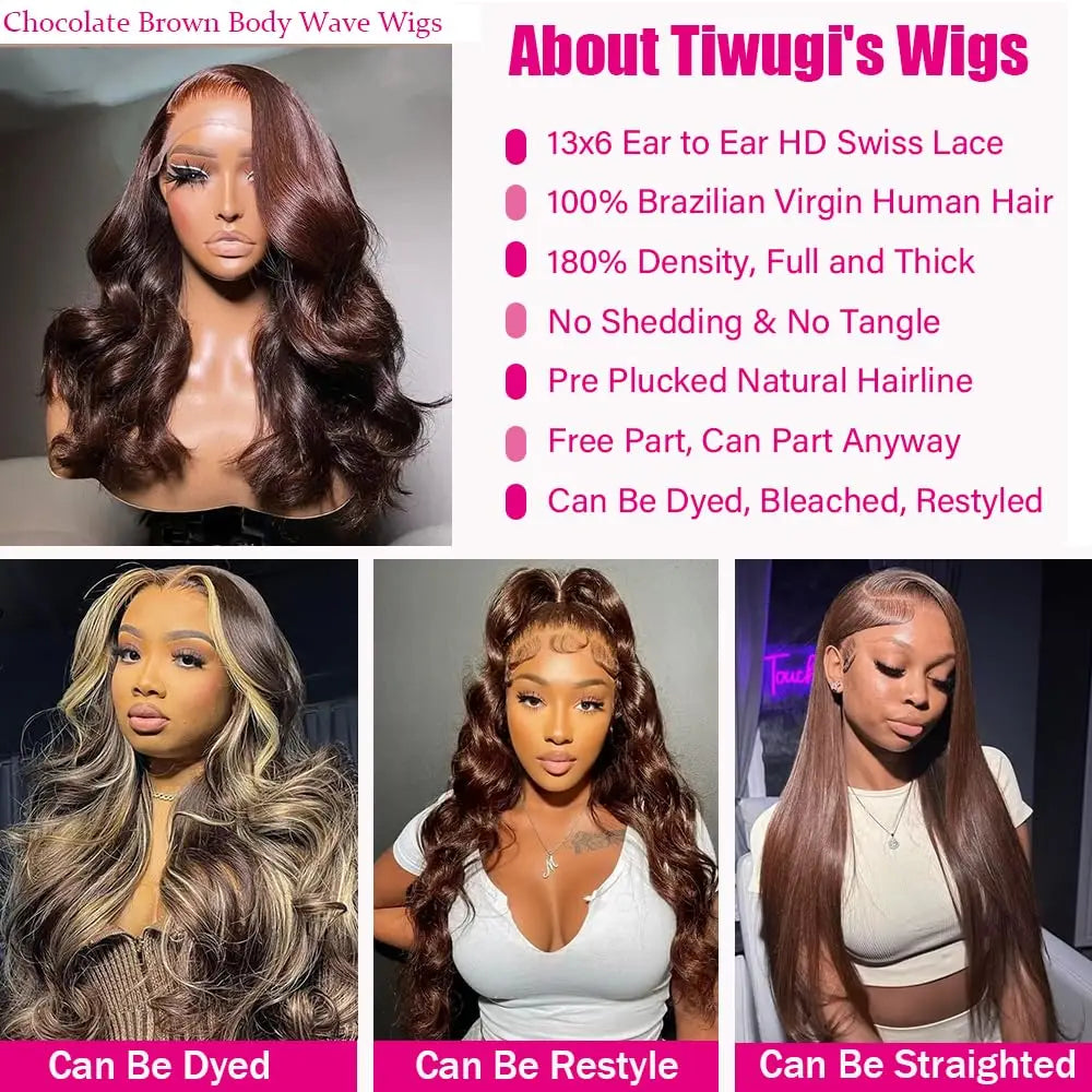 13x4 Chocolate Brown Body Wave Lace Front Wig 30 36 Inch 100% Brazilian Human Hair Wigs Lace Front Wig 13x6 Brown Wig For Women