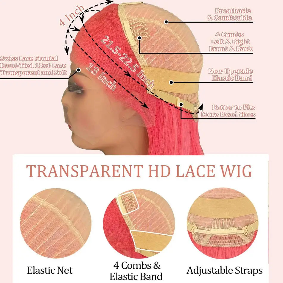 Pink 13x6 Hd Straight Lace Front Wig Human Hair 30 Inch Pink Lace Front Wig Human Hair For Black Women Pre Plucked 200% Density