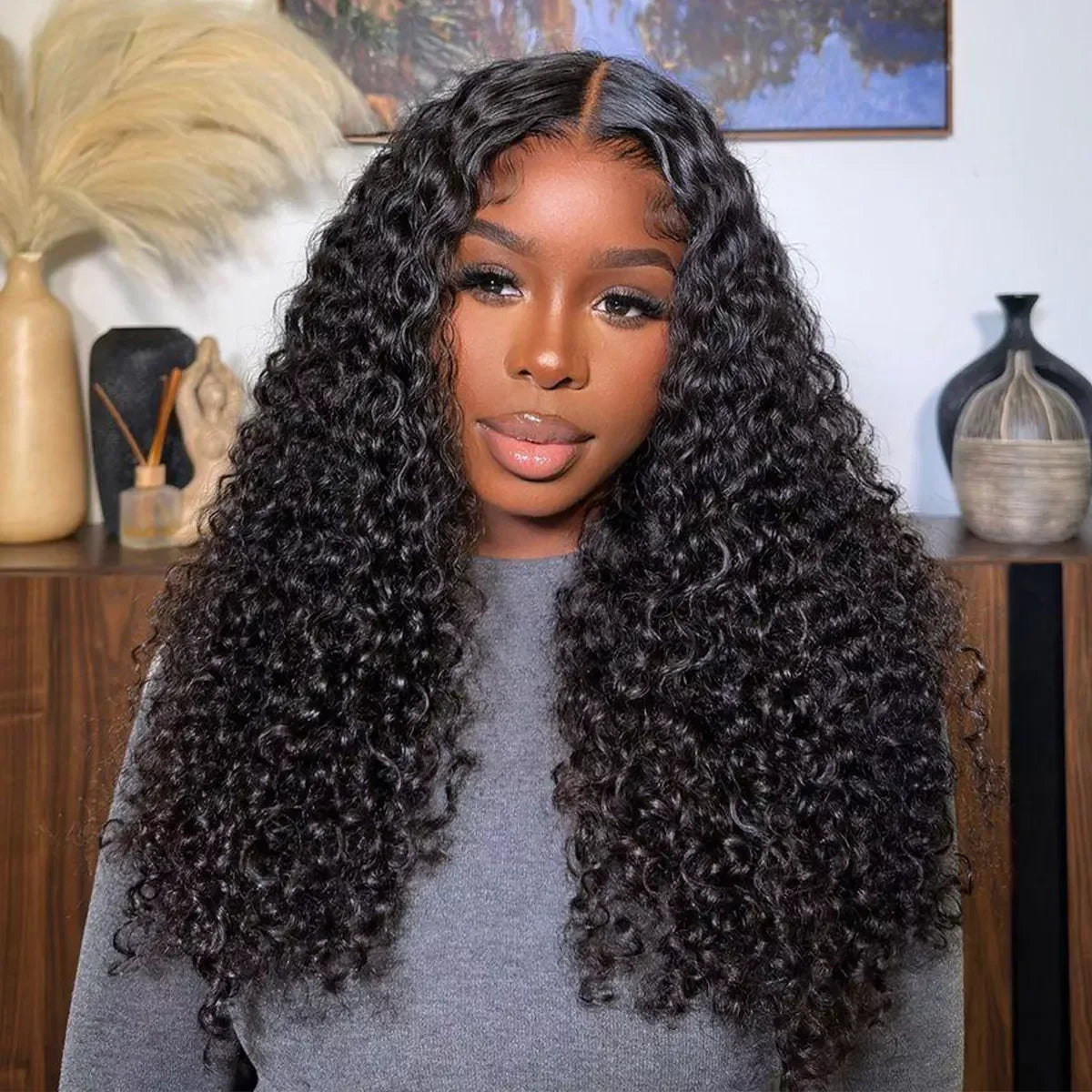 Curly 4x4 5x5 Glueless Lace Front Wig 220 Density Natural Color Deep Wave Pre Cut Brazilian HD Lace wigs Water Wave Human Hair