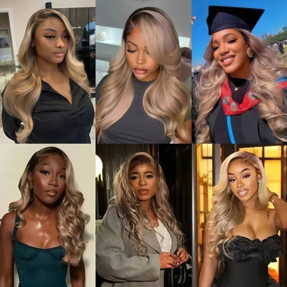 Ombre Blonde With Dark Roots Colored 5X5 Closure Wig For Women Human Hair Body Wave Ombre Ash Blonde 13X6 13X4 Lace Frontal Wig