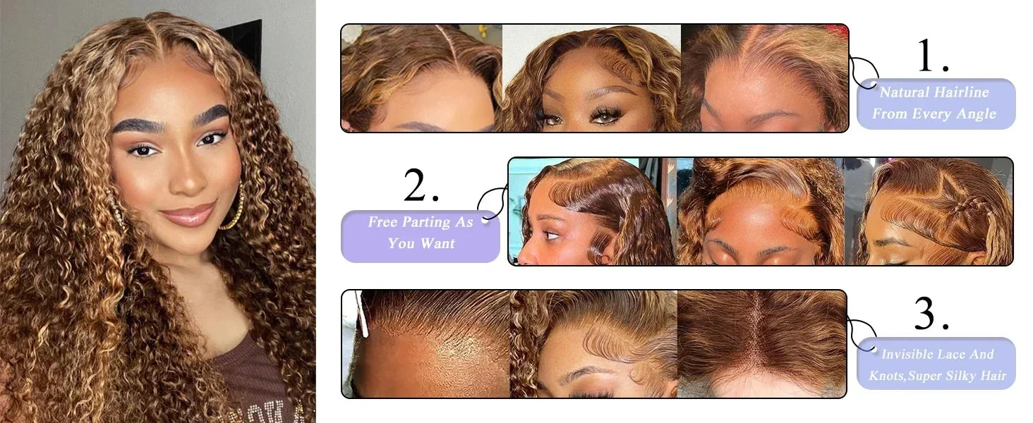 250% Highlight Deep Wave 13x6 Hd Lace Frontal Wig Human Hair Pre Plucked 30 40 Inch Brown Ombre Curly Water Wave human hair wigs