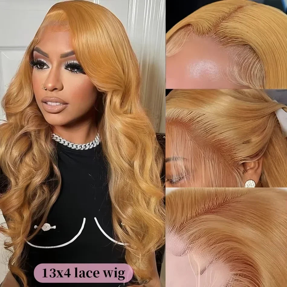 27# Body Wave 32 Inch Honey Blonde Color 13x6 HD Lace Front Wigs Human Hair 220% Density Raw Virgin Highlight Lace Frontal Wig