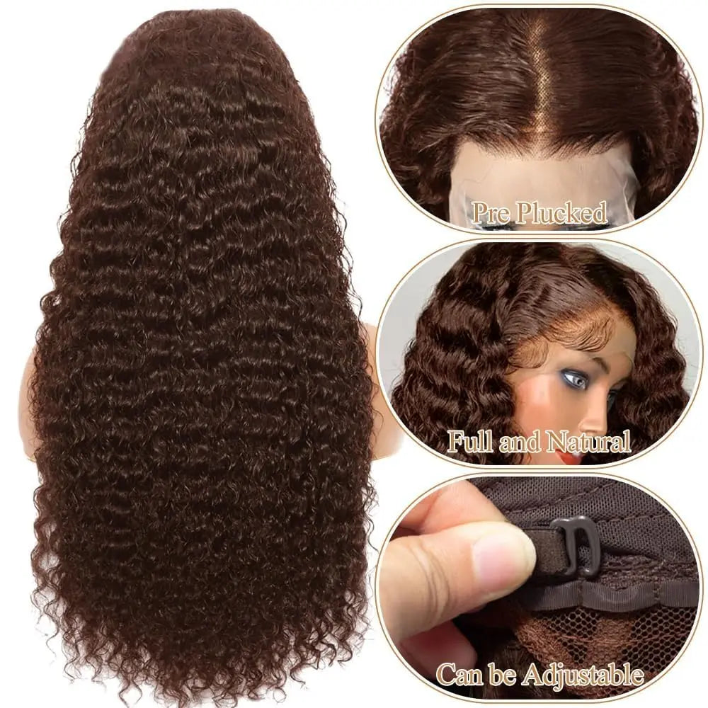 Chocolate Brown HD Lace Front Wigs Human Hair 200% Density Curly Lace Front Wigs Human Hair Deep Wave Wigs Human Hair For Women