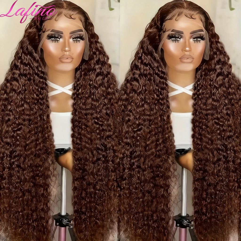 Chocolate Brown Curly Wave 13x6 Hd Lace Human Hair Wig 30 38 Inch Water Wave Human Hair Wig 13x4 Frontal Wig Hd Lace #4 Colour