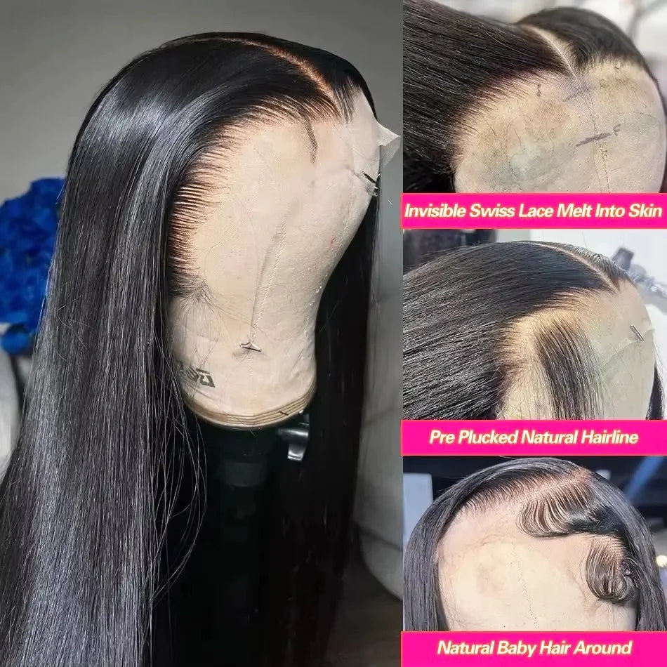 30 40 Inch 13x4 HD Transparent Bone Straight Lace Front Wig 200 Density Brazilian 13x6 Lace Frontal Wigs Human Hair For Women