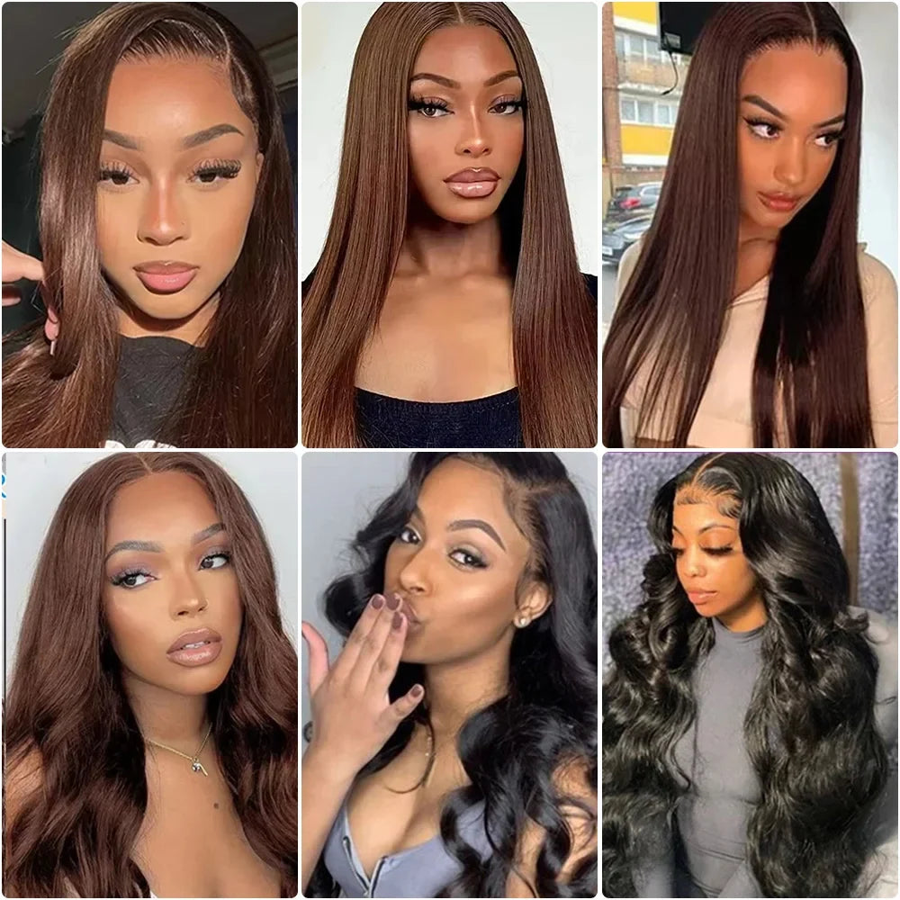 30 36 Inches Chocolate Brown Lace Front Human Hair Wig Pre Plucked Dark Brown Bone Straight 13x4 13x6 HD Lace Frontal Wigs