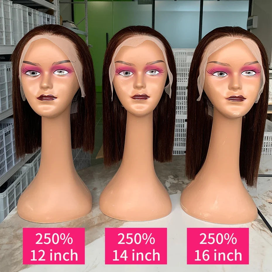 #2 Brown Chocolate Color 250 Density Lace Frontal Wig Human Hair Raw Vietnamese Double Drawn 13x4 Bob Lace Front Human Hair Wigs