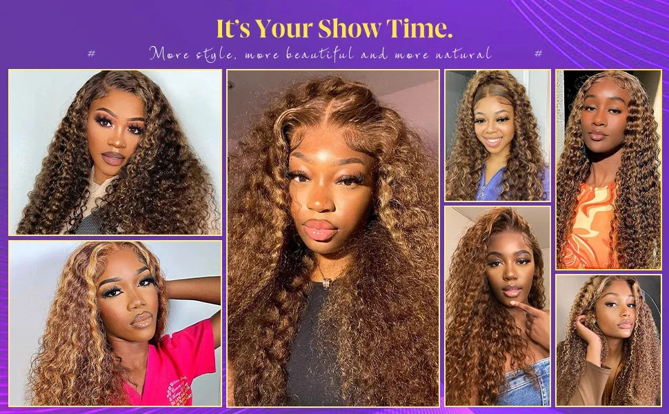 32 36 Inch Highlight Wig Human Hair Deep Wave 13X6 Hd Lace Frontal Wig 13X5 4/27 Ombre Brown Blonde Lace Front Wigs For Women